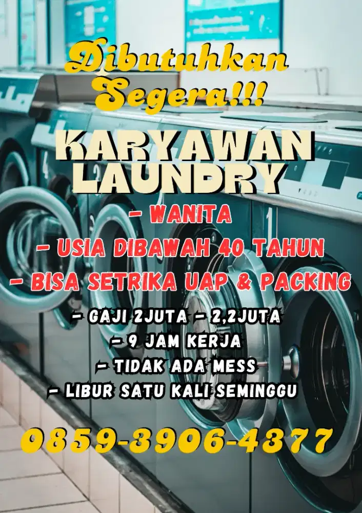 Dibutuhkan karyawan laundry setrika uap