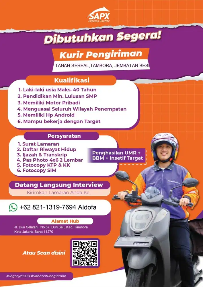 Lowongan Kurir Motor Delivery & Pick up