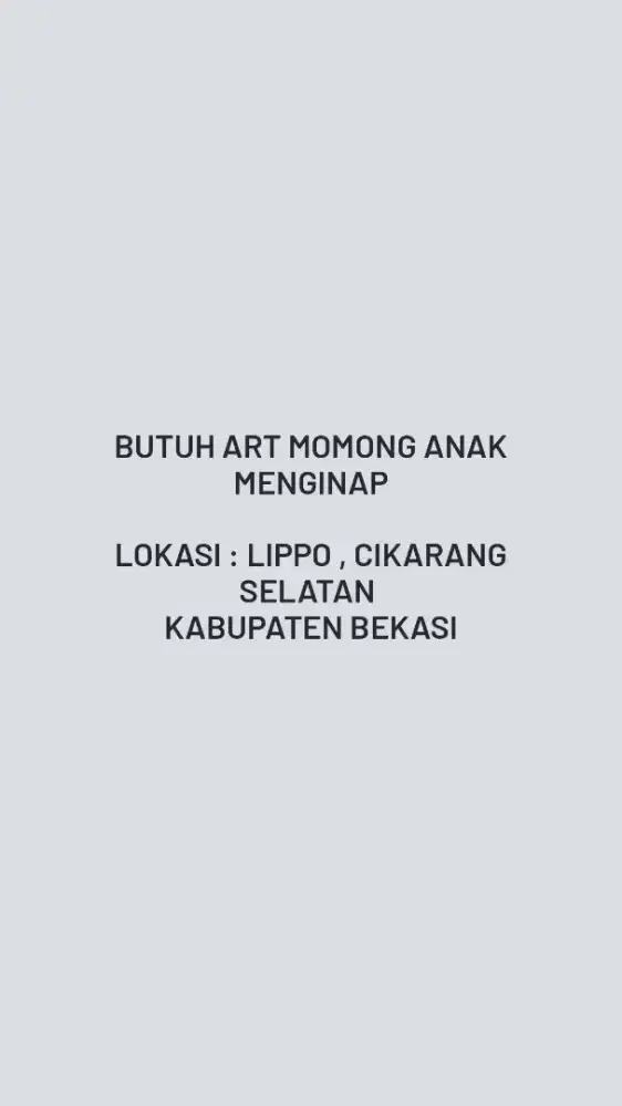 BUTUH ART MOMONG ANAK -MENGINAP