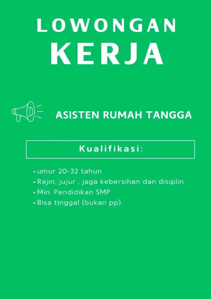 Dicari Asisten Rumah tangga