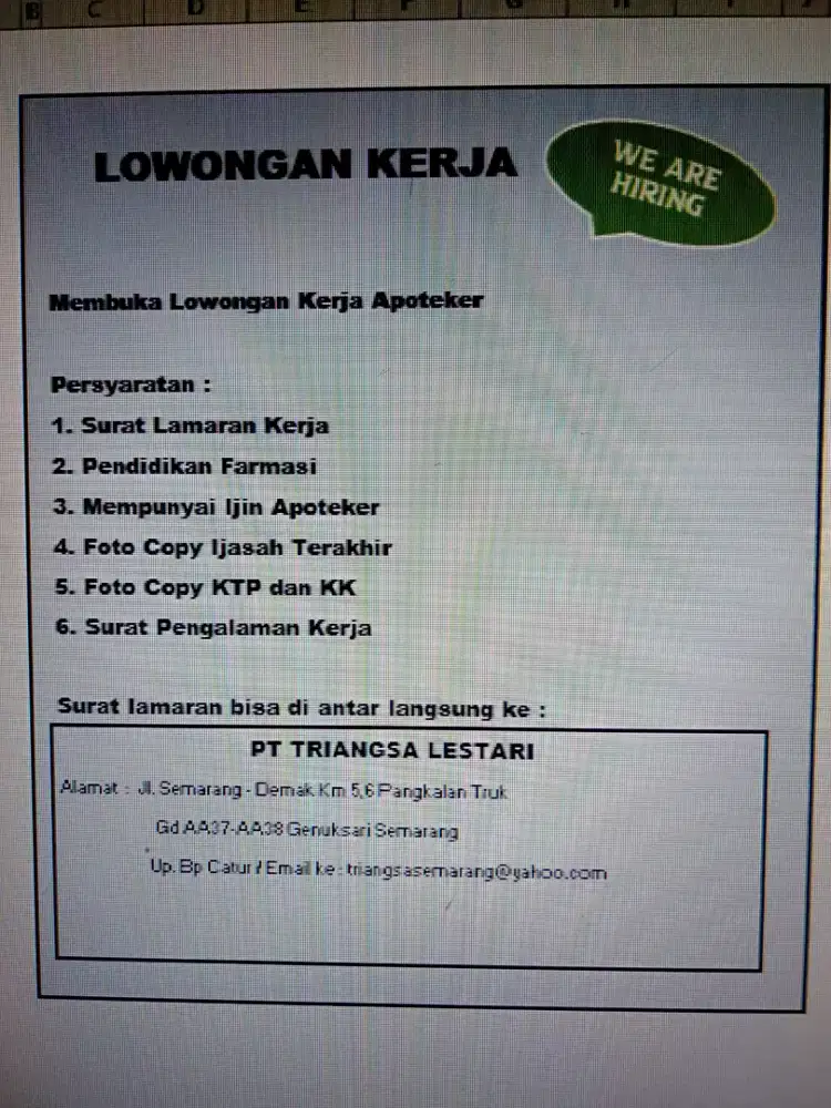 Di cari tenaga Apoteker