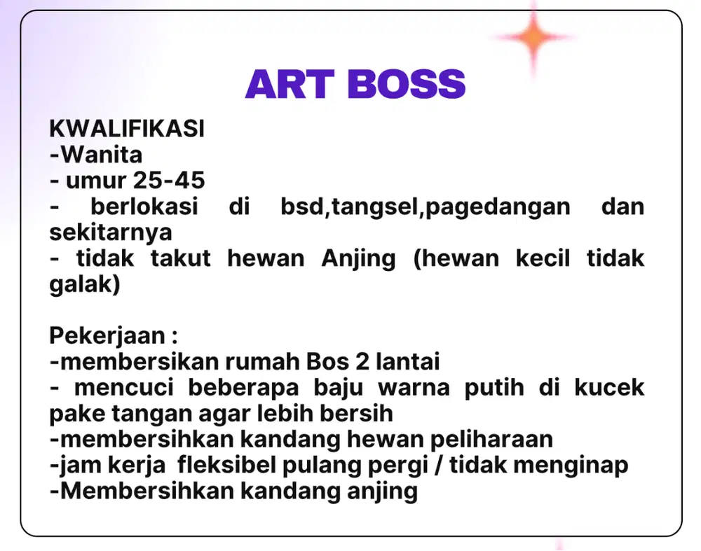 lowongan kerja asisten rumah tangga art office girl og bsd