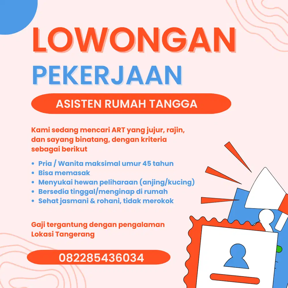 Dibutuhkan ART (Asisten Rumah Tangga) Menginap