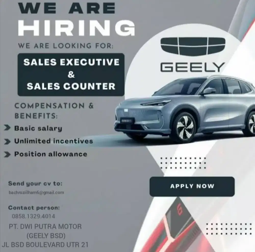 LOWONGAN PEKERJAAN SALES & SALES COUNTER