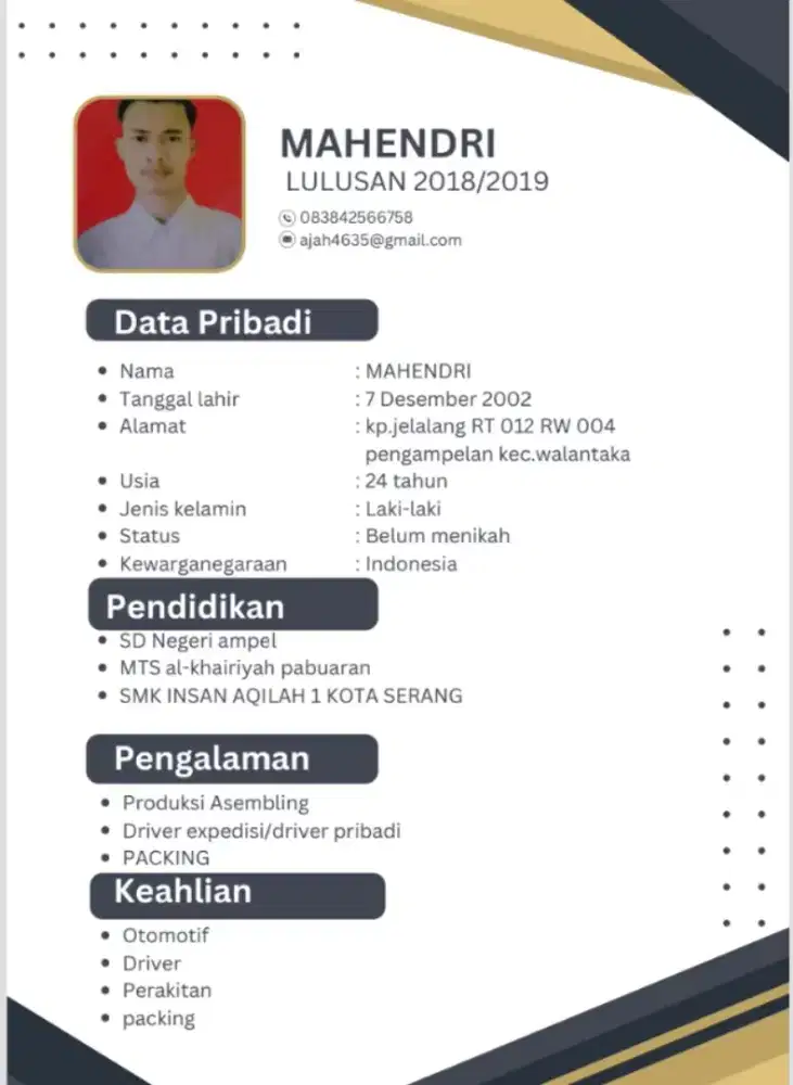 Butuh pekerjaan apa aja utamakan driver
