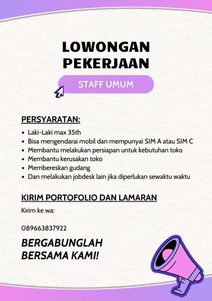 Dibutuhkan Segera Staff Umum
