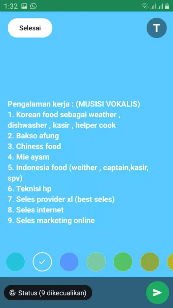 Kerja apa saja yg penting sesuai job des atau di ajarkan dulu