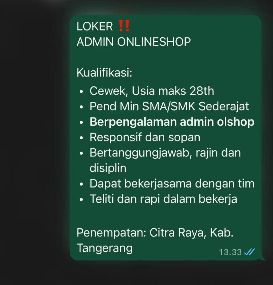 DIBUTUHKAN SEGERA ADMIN ONLINESHOPI!!