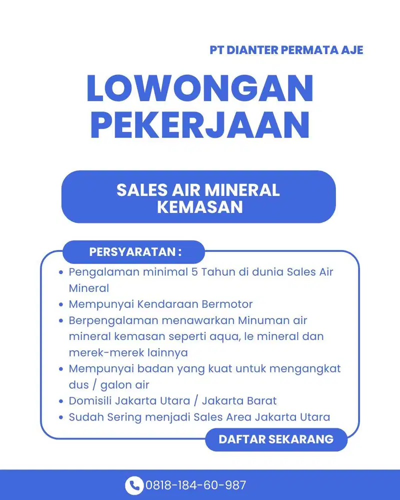 LOWONGAN SALES - AGEN AIR MINERAL KEMASAN