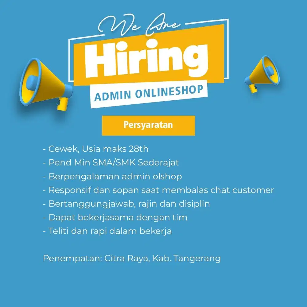 DIBUTUHKAN SEGERA ADMIN ONLINESHOPI!!