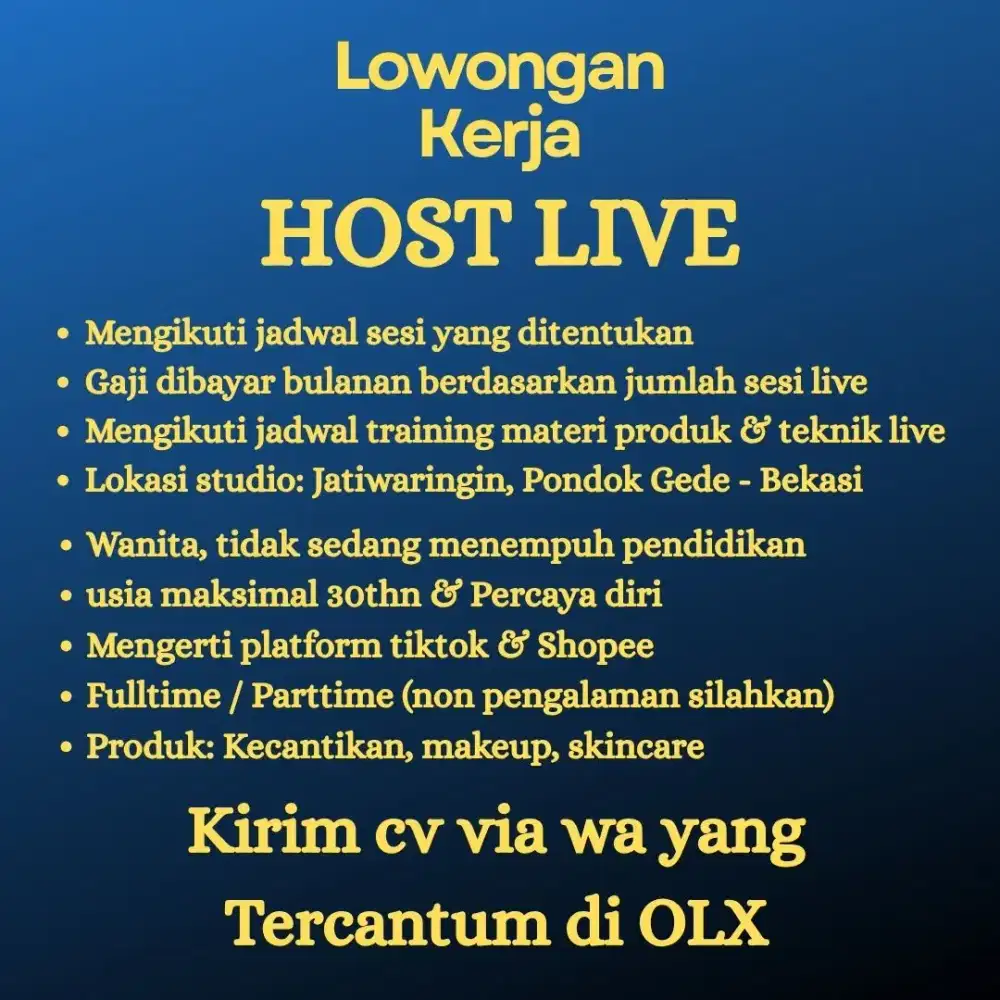 Lowongan kerja Host Live Tiktok