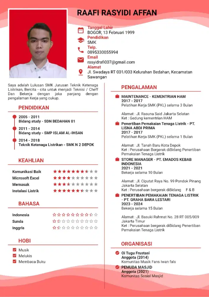 Mencari pekerjaan sebagai Teknisi/Cook helper/Steward/OB