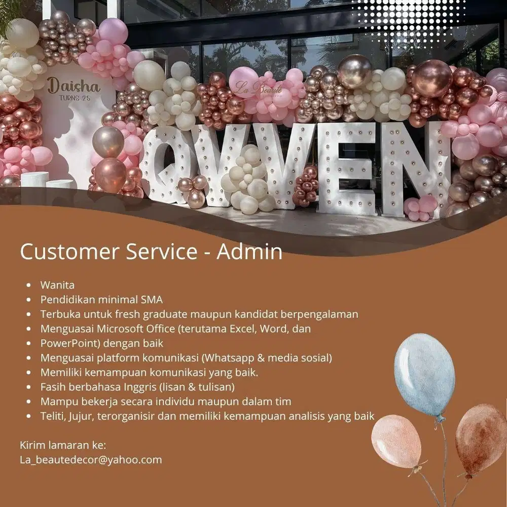 Lowongan Kerja Customer Service - Admin & Sosial Media Specialist