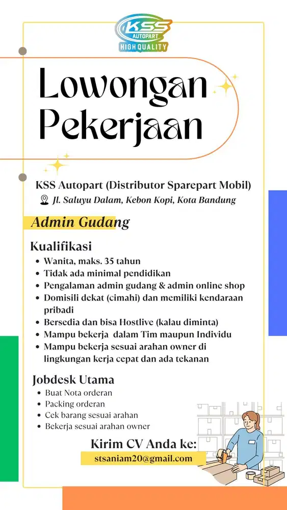 DIBUTUHKAN SEGERA ADMIN GUDANG/ONLINE SHOP KHUSUS WANITA