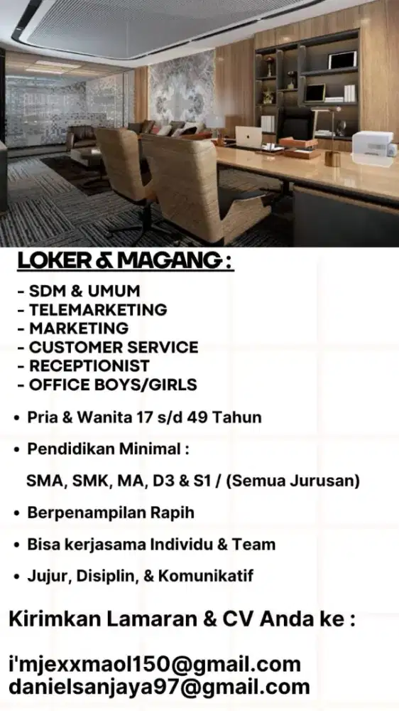 Dibutuhkan segera karyawan baru