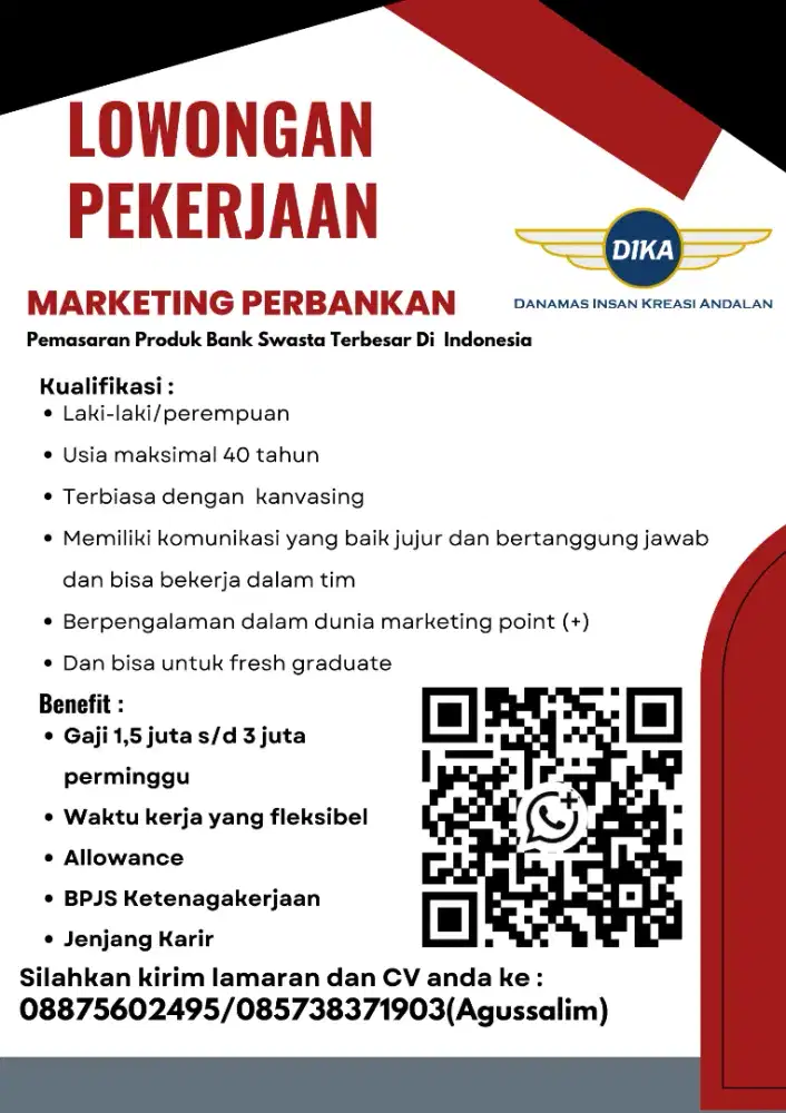 DI BUTUHKAN MARKETING PERBANKAN
