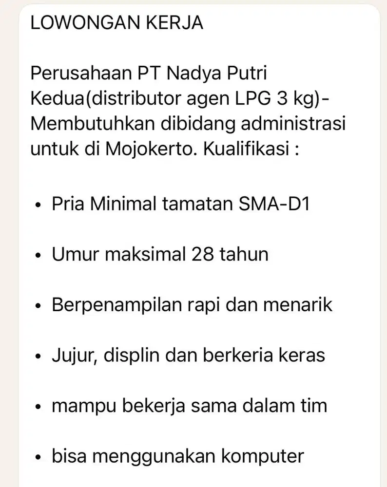 LOWONGAN KERJA di mojokerto