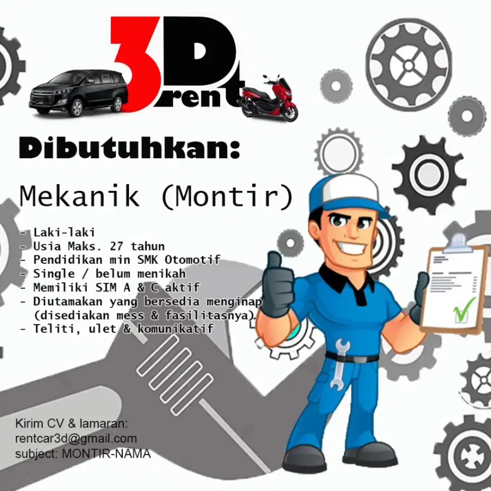 DICARI MEKANIK MONTIR MOBIL YANG SERIUS BEKERJA