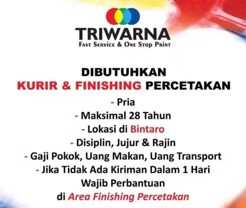 Kurir & Finishing percetakan