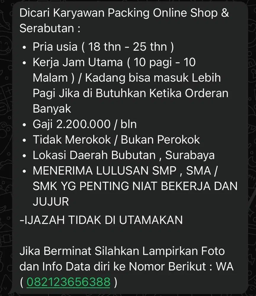 Loker Packing Online Serabutan