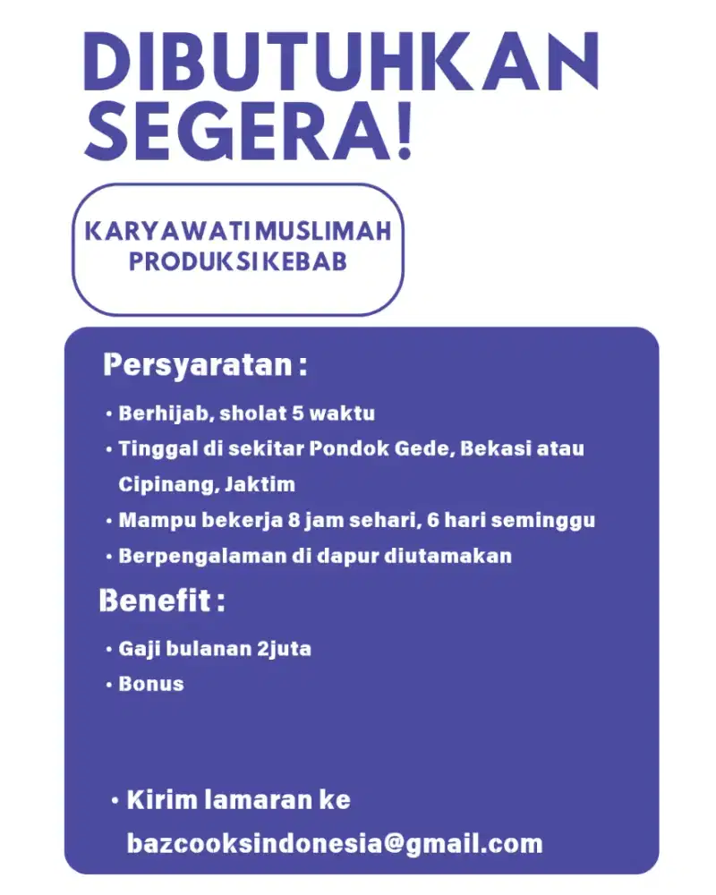 Karyawati Muslimah untuk Produksi Kebab Frozen di Rumah