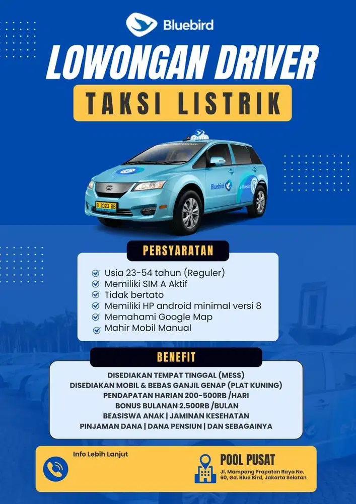 Dibutuhkan Segera 100 Driver Taksi Bluebird
