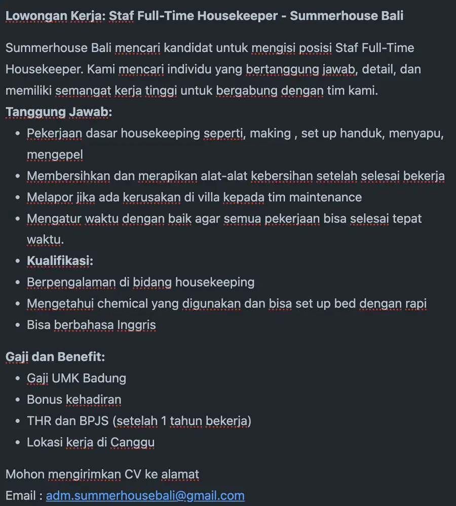 Full-Time Housekeeper