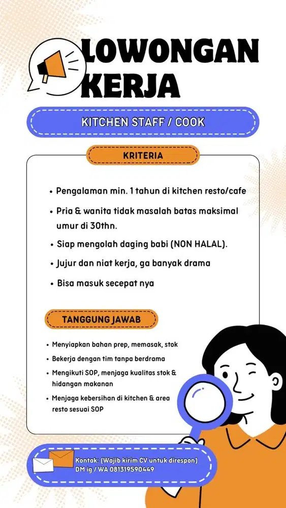Dicari Cook Resto non halal (serius only)