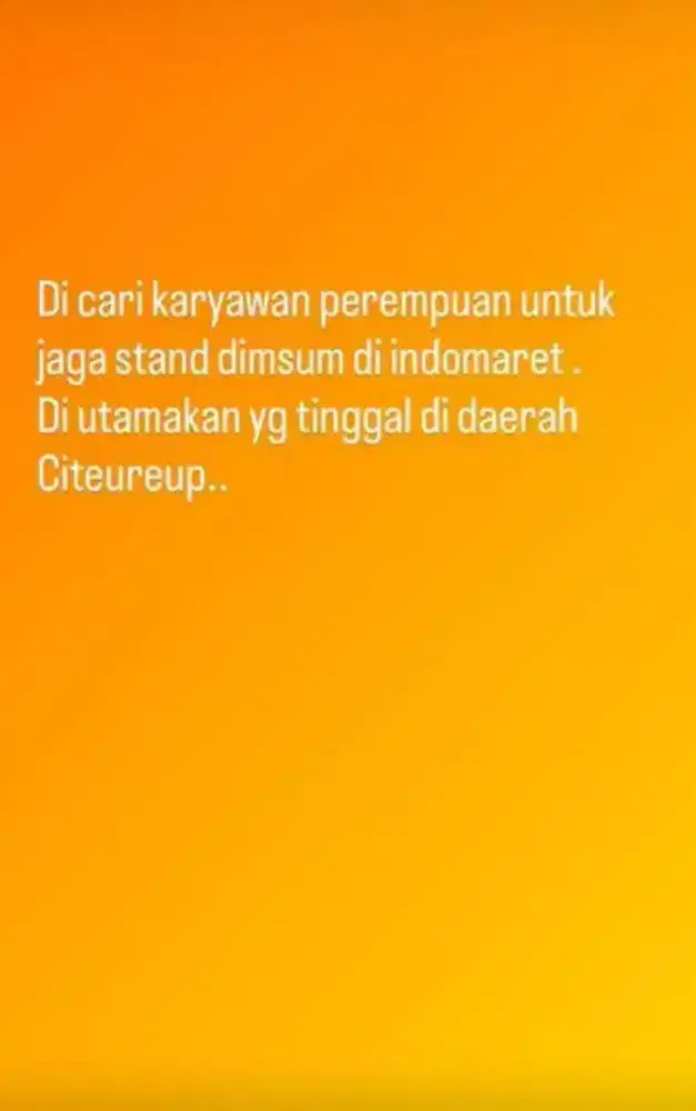 Dicari pegawai untuk jualan stand dimsum