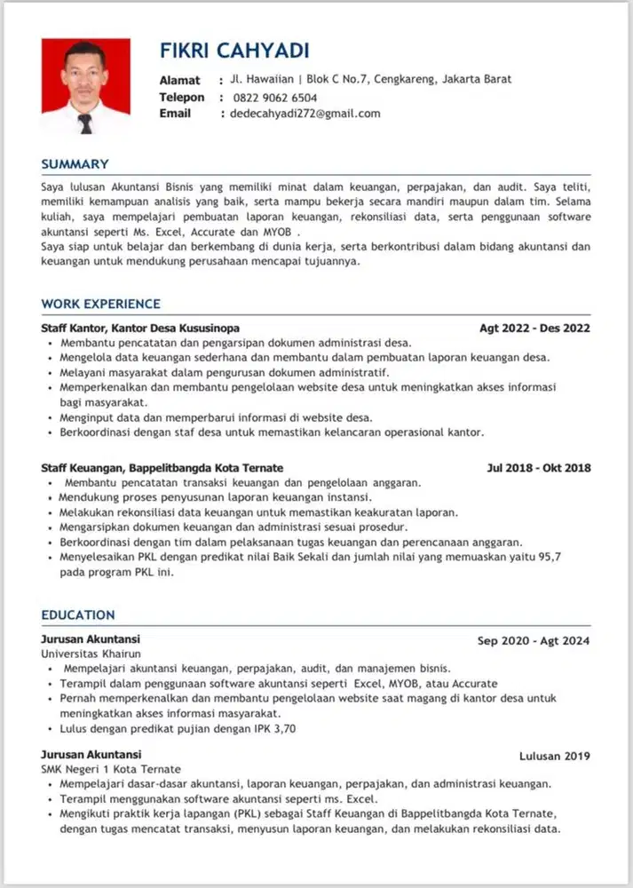 Fresh Graduate Akuntansi Mencari Peluang Kerja | Memiliki SIM A & C