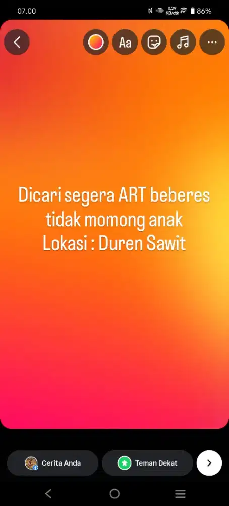 Dicari segera ART menginap