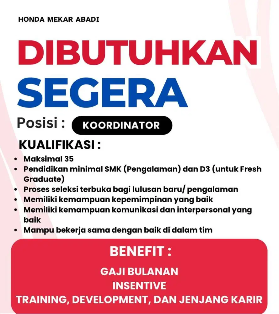 DIBUTUHKAN SEGERA MARKETING KOORDINATOR