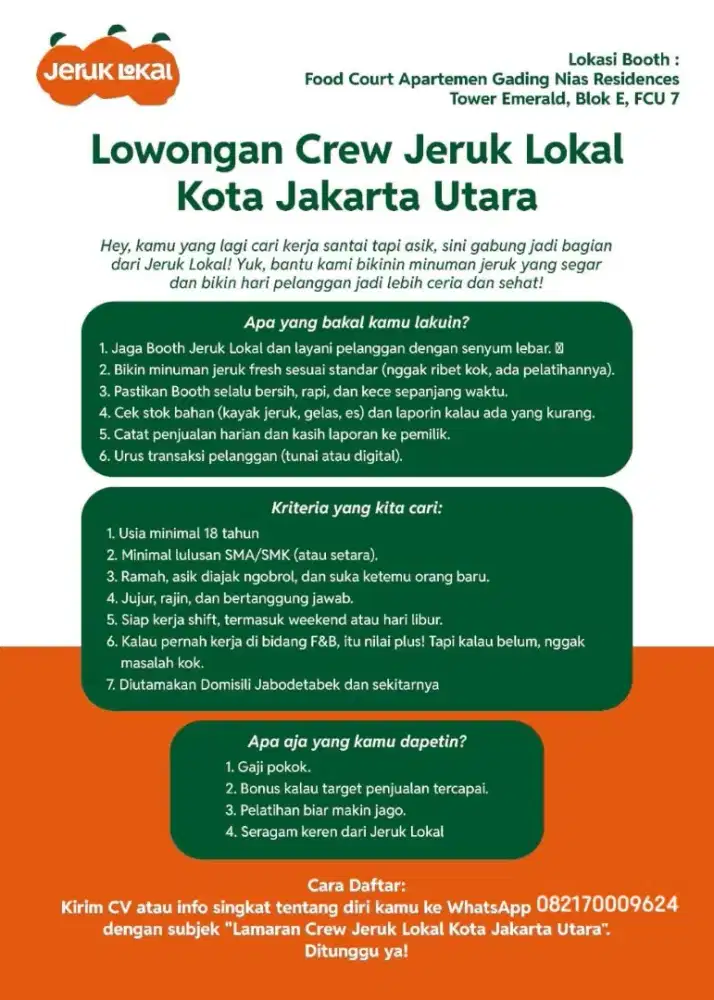 Lowongan Kerja Penjaga Booth Jeruk Lokal