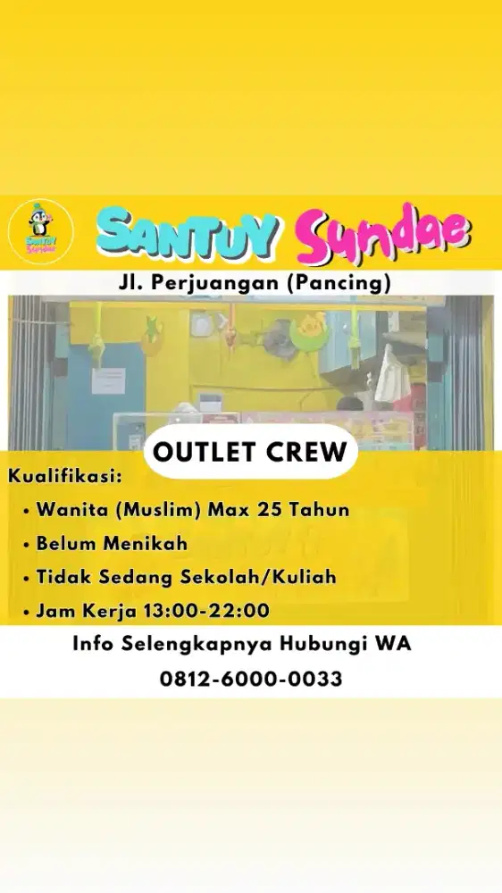 Dibutuhkan segera jaga stand santuy sundae