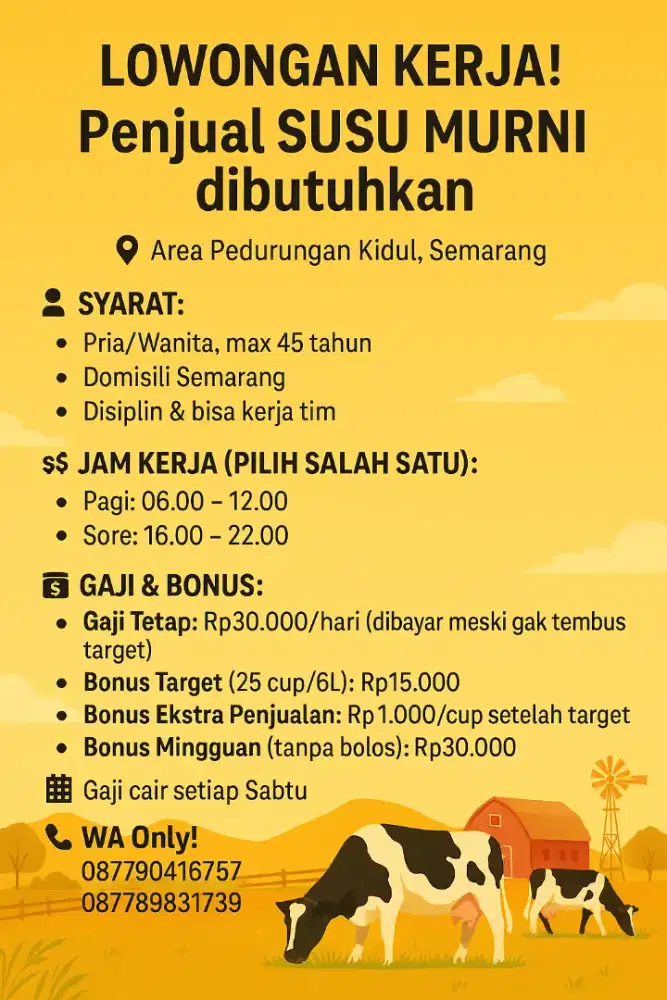 LOWONGAN KERJA PENJUAL SUSU MURNI