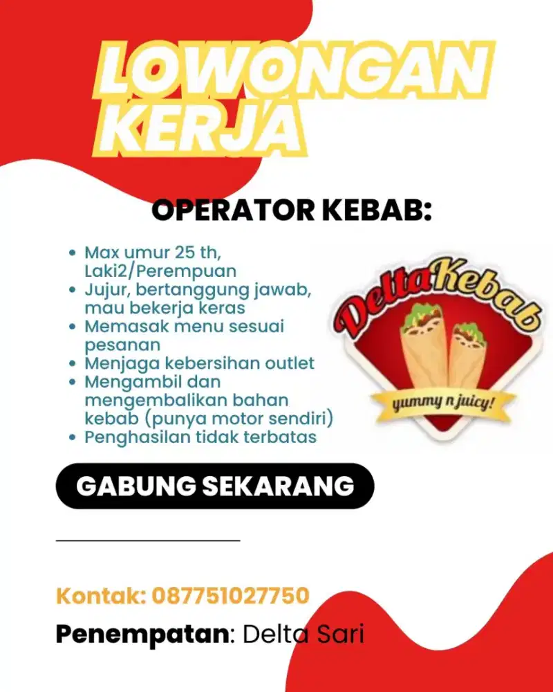 Loker Outlet Delta Kebab, urgent!