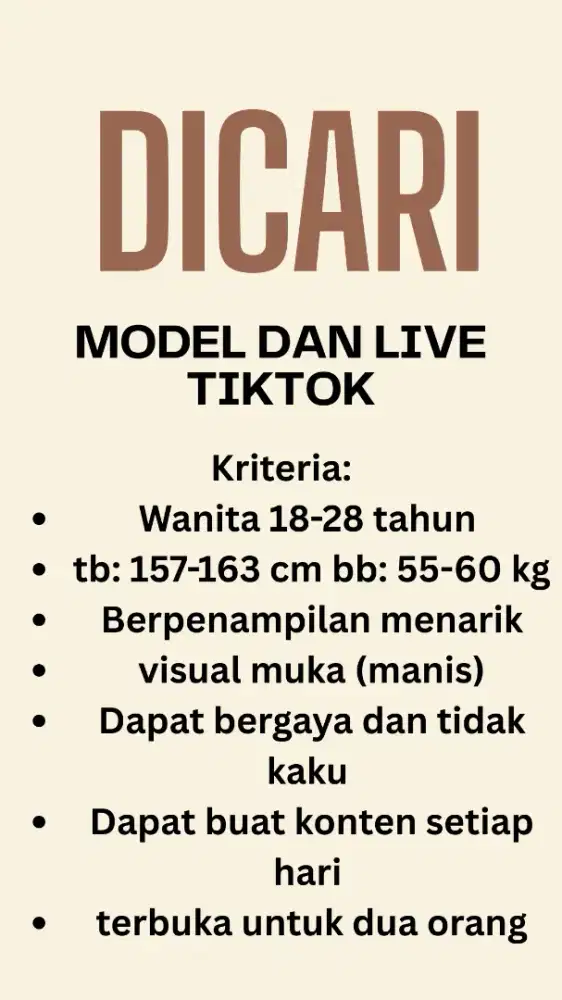 DICARI MODEL DAN HOST LIVE YG SERIUS AJA