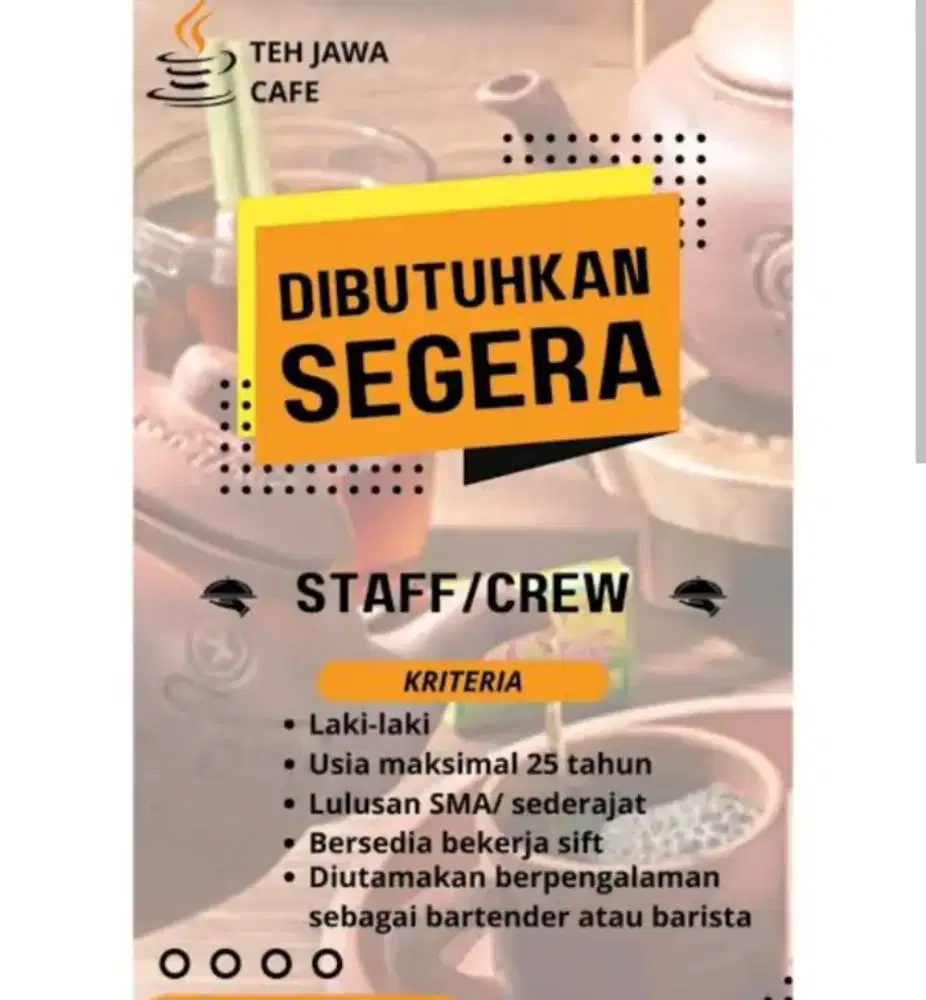 Lowongan kerja staff Cafe