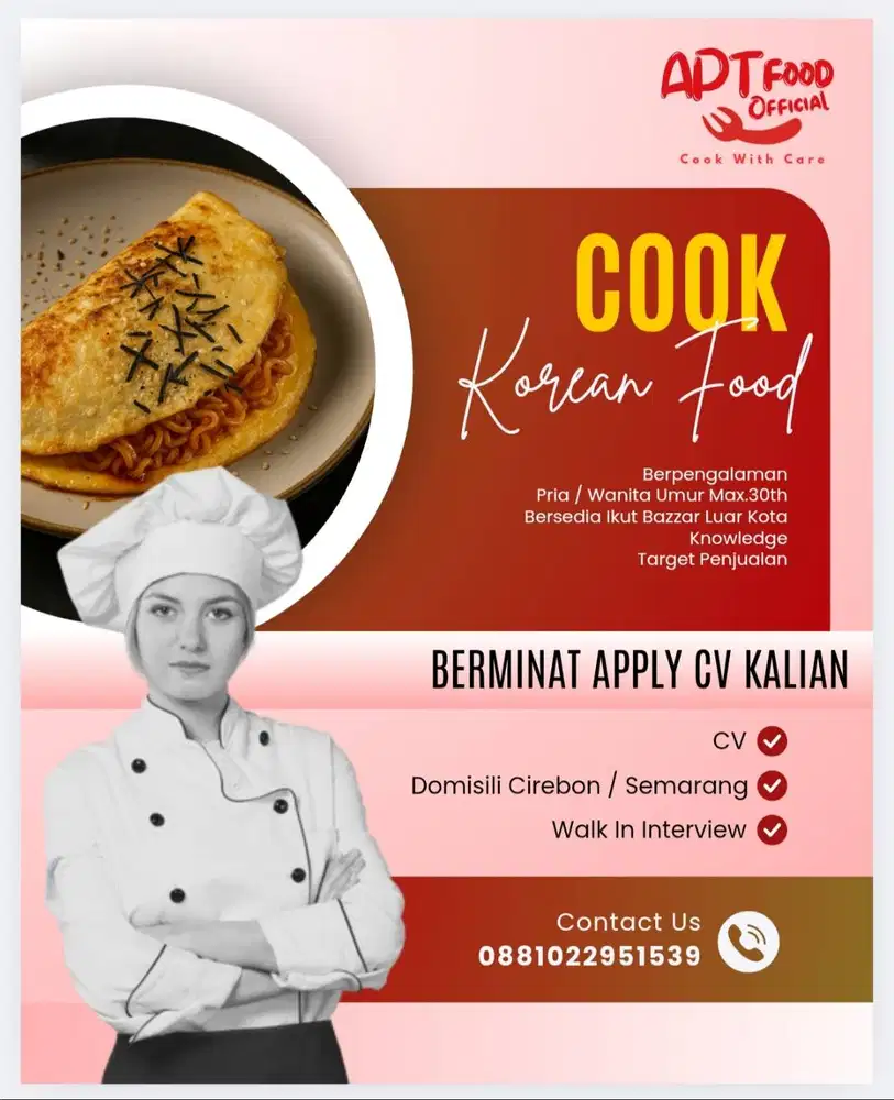 Dibutuhkan segera Juru masak non pengalaman