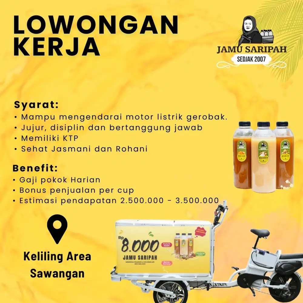 Lowongan Penjual Jamu Keliling (pakai motor listrik)