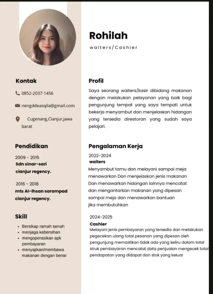 Saya menerima pekerjaan apa saja asal halal dan benar