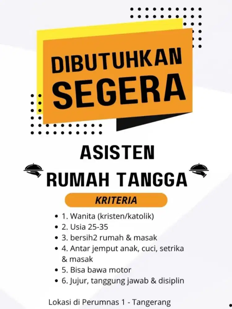 Membutuhkan ART di perumnas 1 karawaci