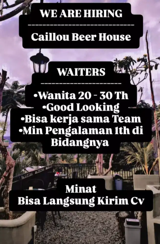 Di Butuhkan Staf Untuk Caffe Beer House