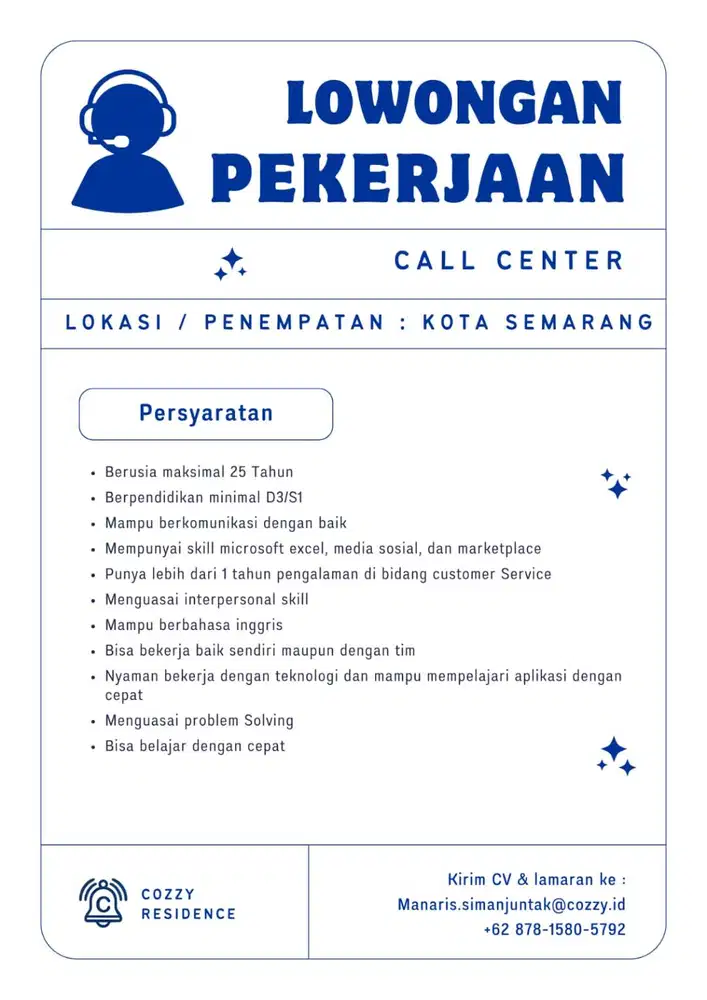 DIbutuhkan Posisi Call Center