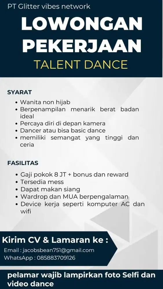 Loker tersedia host live & talent dance