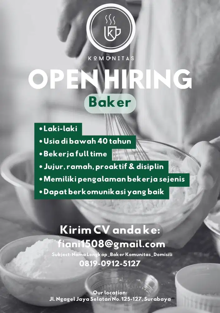 Dicari Expert Baker BERPANGALAMAN surabaya