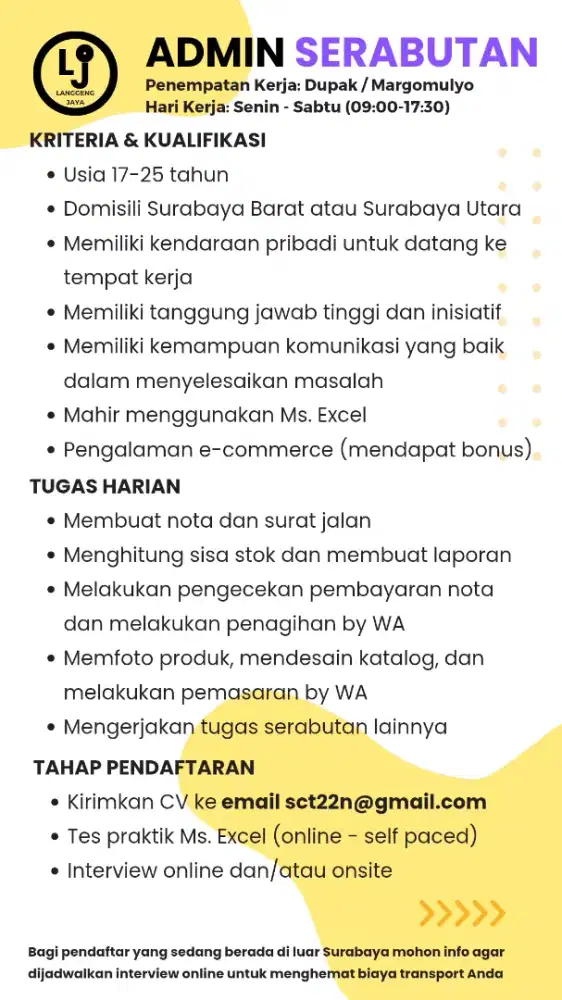 LOKER ADMIN DAN E-Commerce