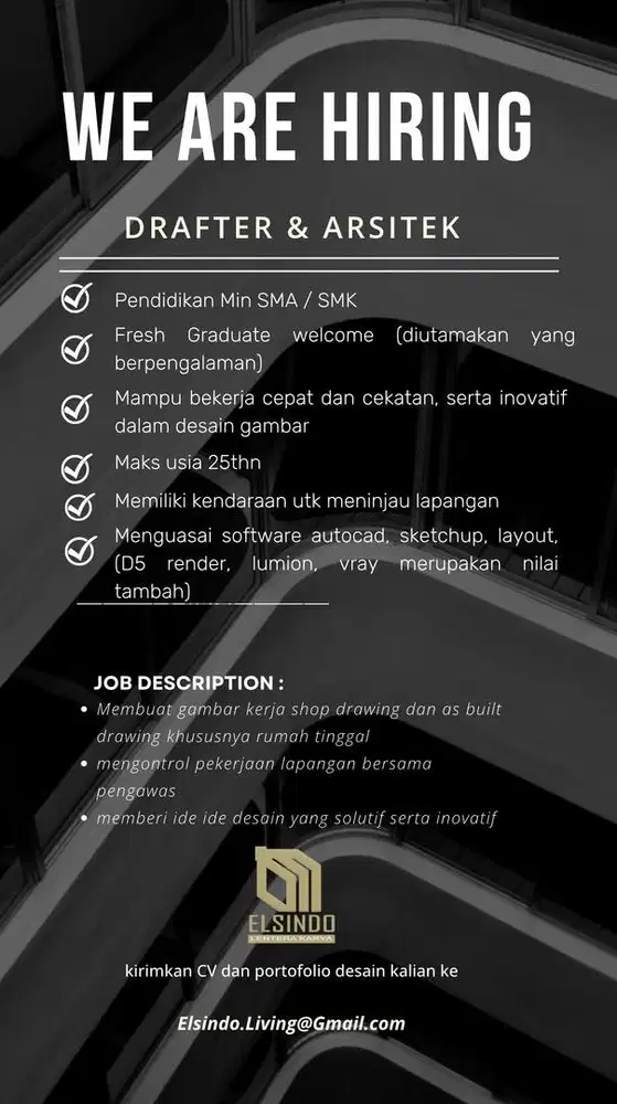 Dibutuhkan drafter boleh fresh graduate