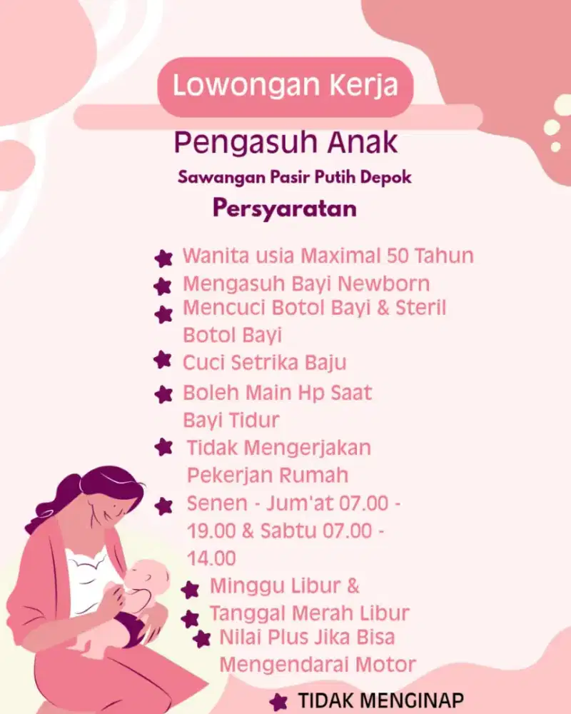 Di Butuhkan Pengasuh Anak ( Bayi Newbron )
