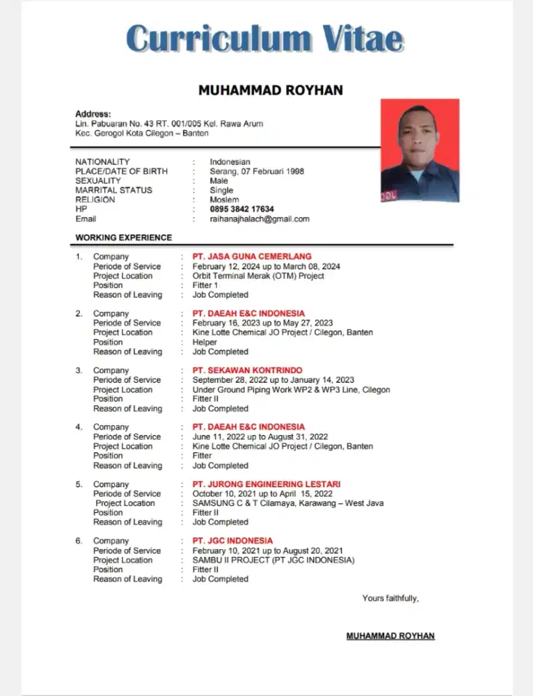 MENCARI PEKERJAAN LAPANGAN Helper/Fitter2
